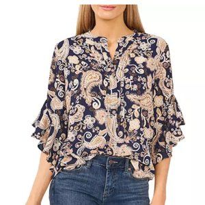 VINCE CAMUTO Glasgow Paisley Flutter Sleeve Blouse - Size M